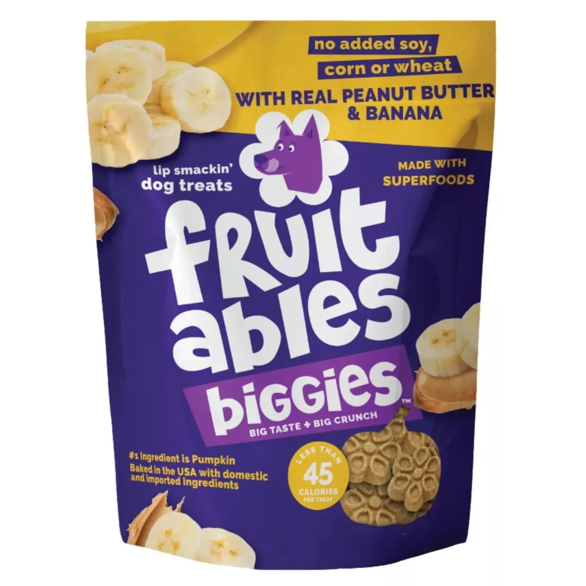 Fruitables Biggies Dog Treats - Peanut Butter & Banana Flavour