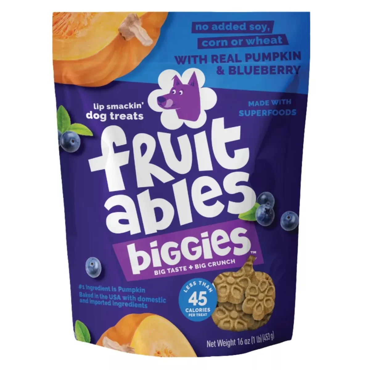 Fruitables Biggies Dog Treats - Pumpkin & Blueberry Flavour