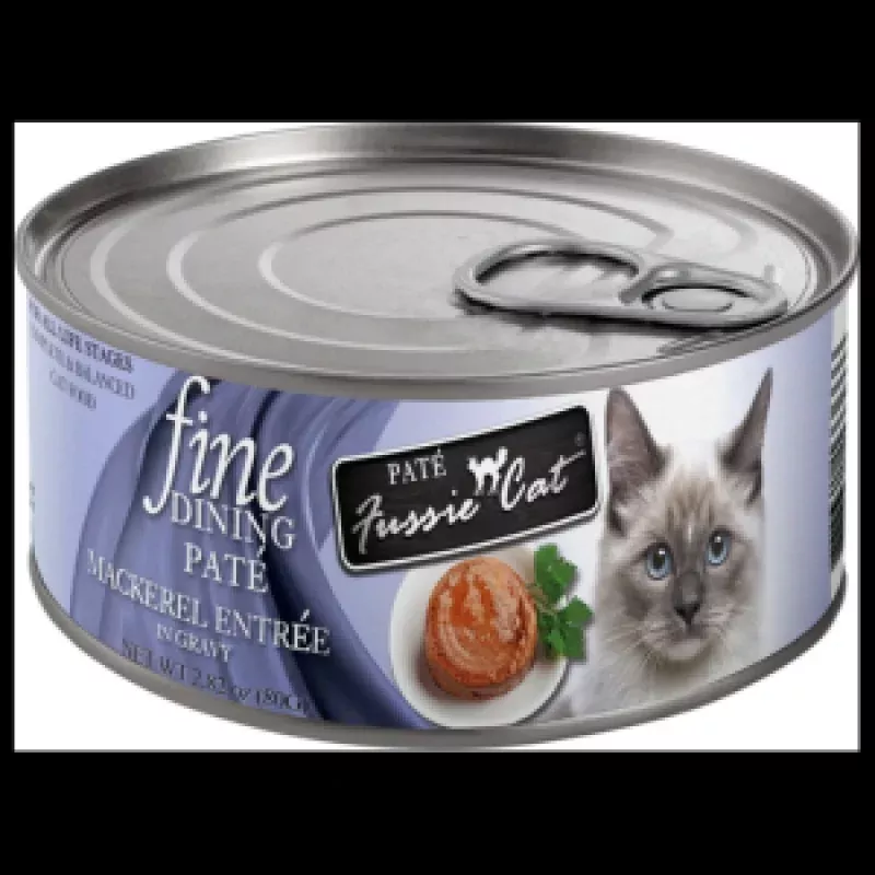 Fussie Cat Fine Dining Pate Mackerel Entree in Gravy Wet Cat Food, 2.82-oz