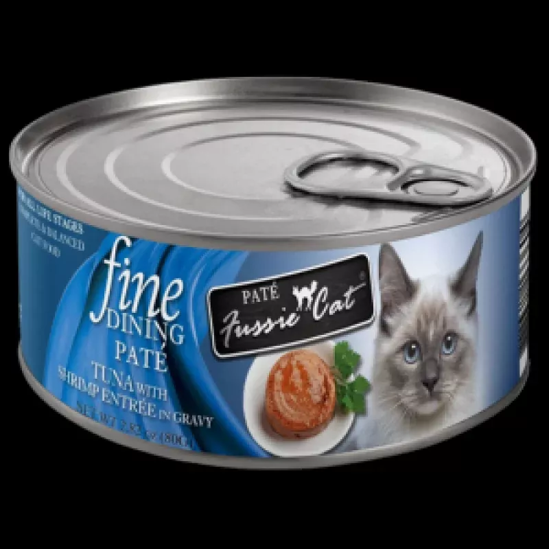Fussie Cat Fine Dining Pate Tuna With Shrimp in Gravy Wet Cat Food, 2.82-oz