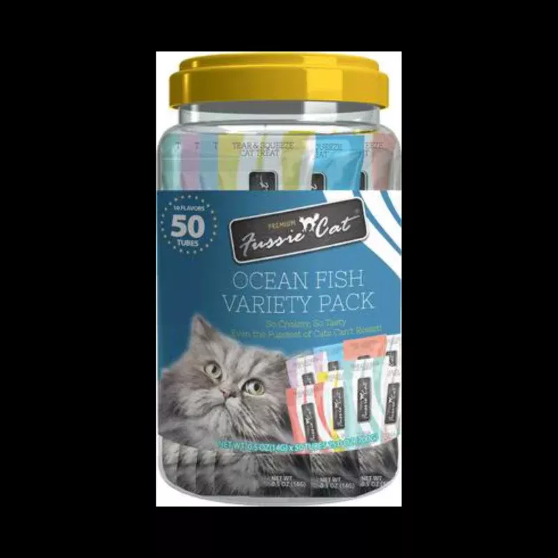 Fussie Cat Puree Cat Treats Ocean Fish Variety Pack, 50 count