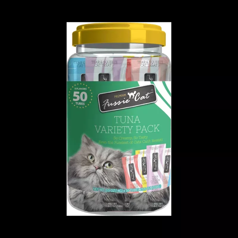 Fussie Cat Puree Cat Treats Tuna Variety Pack, 50 count
