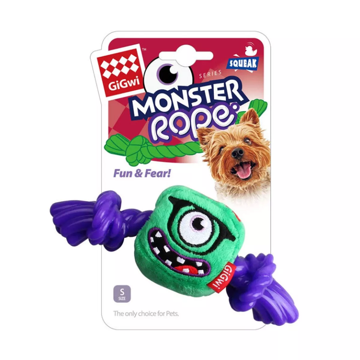 Gigwi – Green Monster Rope Squeaker Inside Small Plush/Rope