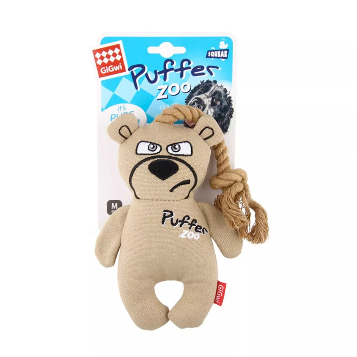 Gigwi – Puffer Zoo Bear Canvas Fabric With Rope Handle Dog Toy