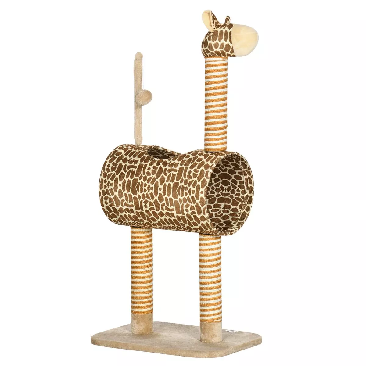 Giraffe Cat Tree with Scratching Posts Tunnel and Hanging Toy for Indoor Play, Beige
