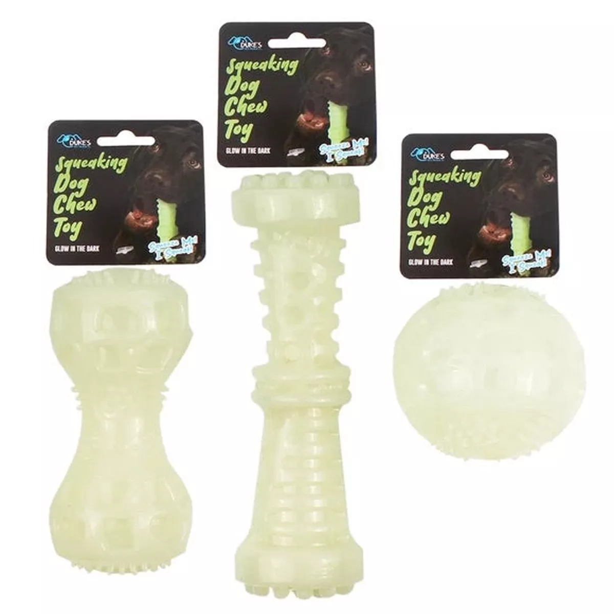 Glow in the Dark Squeaking Dog Chew Toy, Assorted Styles