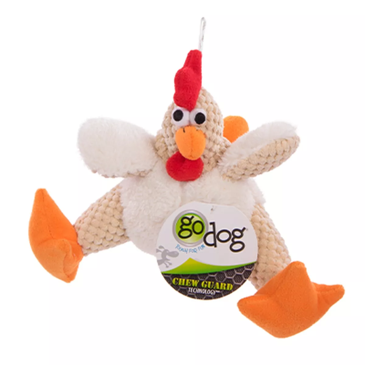 goDog Checkered White Rooster Plush Dog Toy