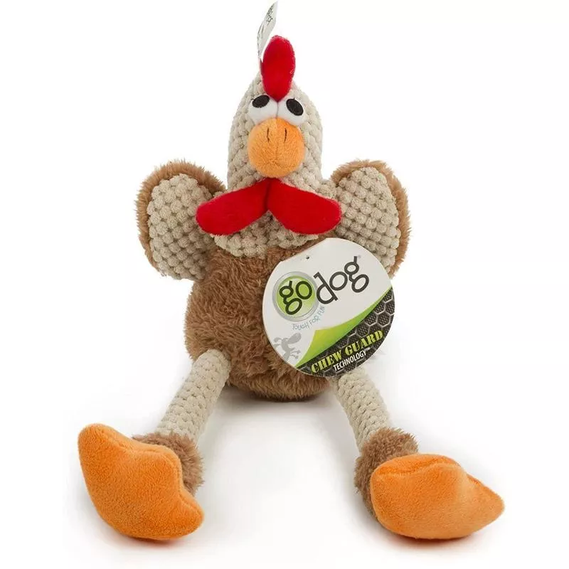 GoDog Checkers Fat White Rooster with Chew Guard Technology Durable Plush Squeaker Dog Toy, Mini