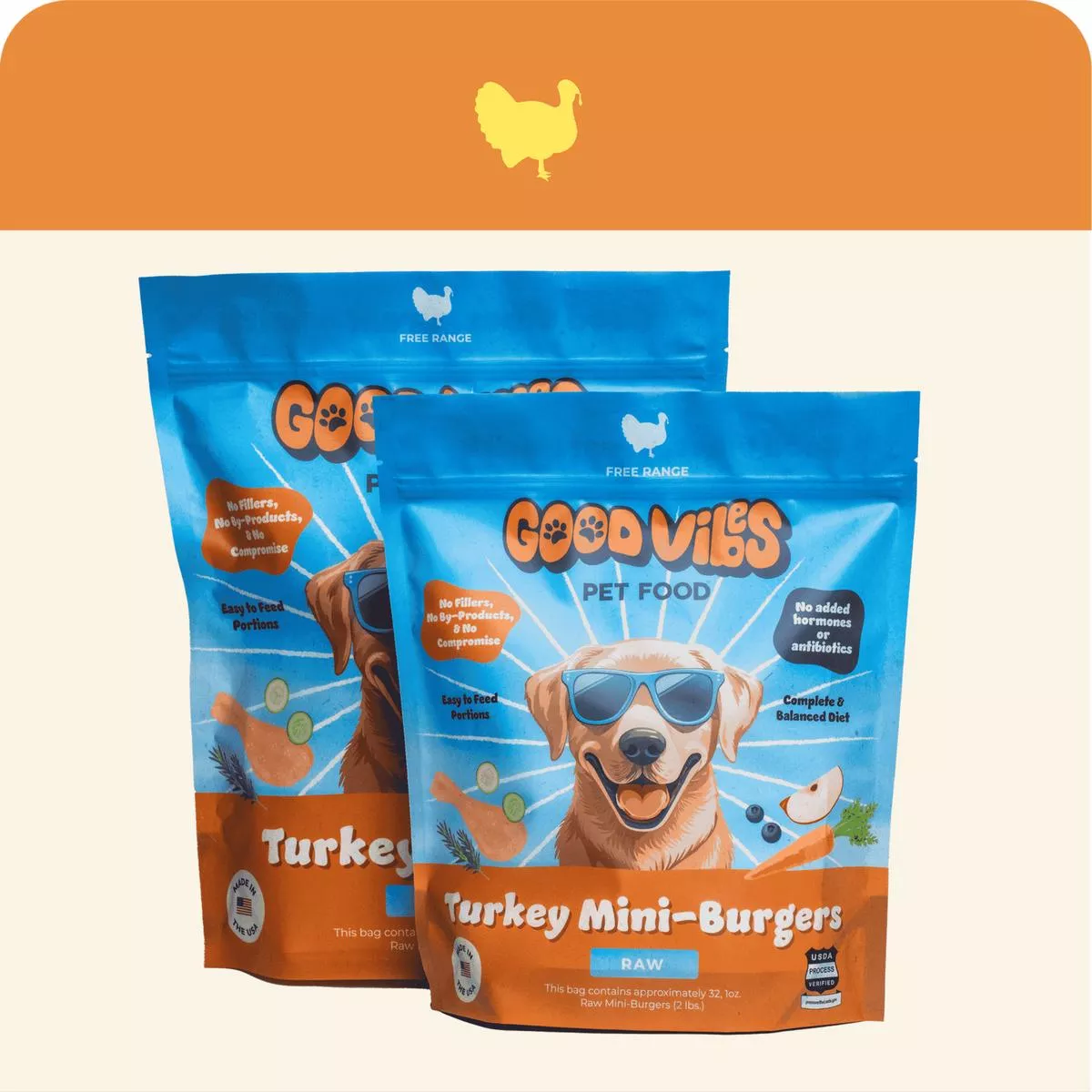 Good Vibes Raw Turkey Burgers Dog Food