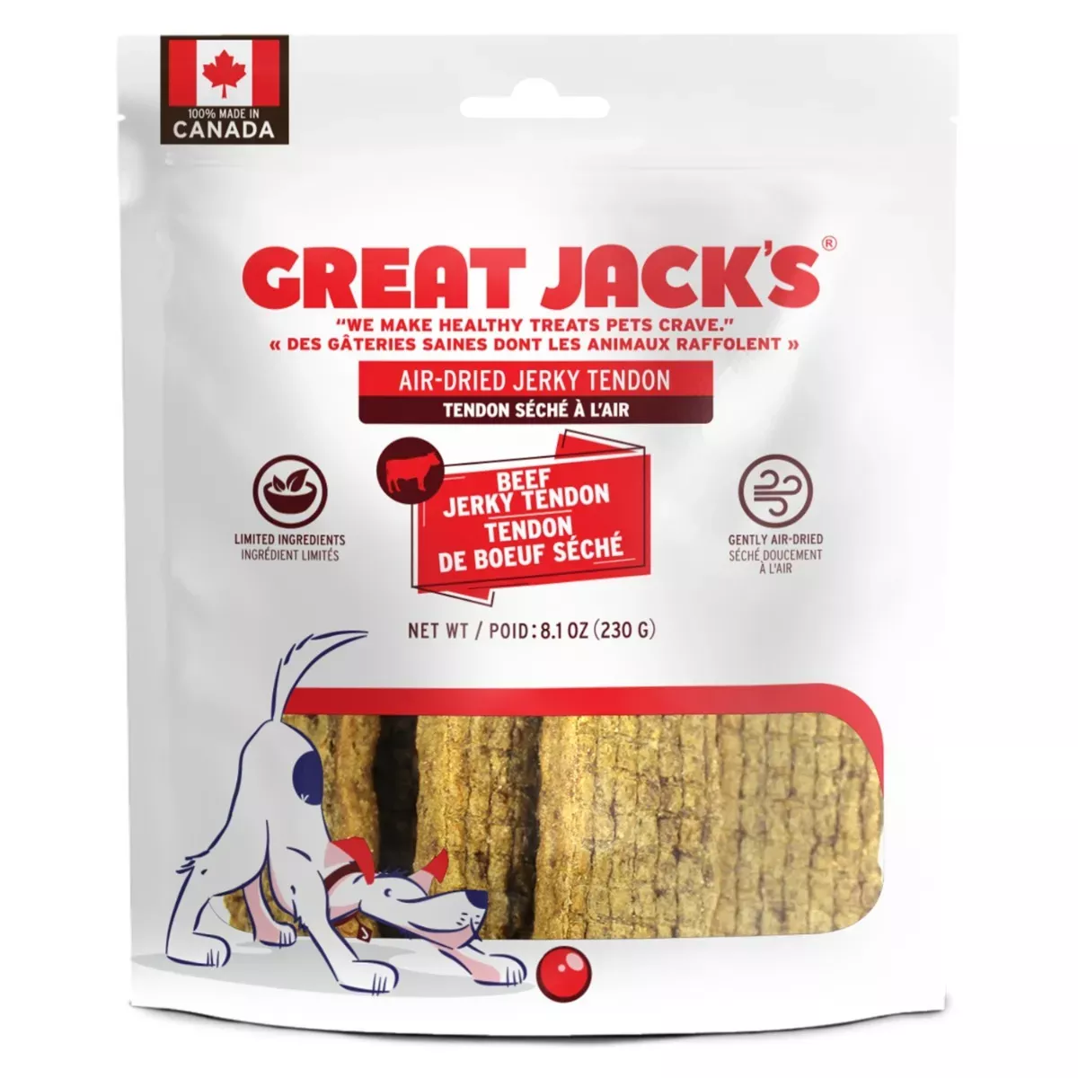 Great Jack's Air-Dried Dog Treats - Beef Jerky Tendon