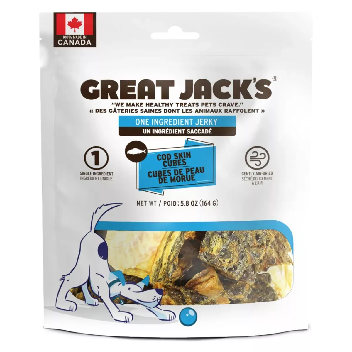Great Jack's Air-Dried One Ingredient Jerky Dog Treats - Cod Skin Cubes