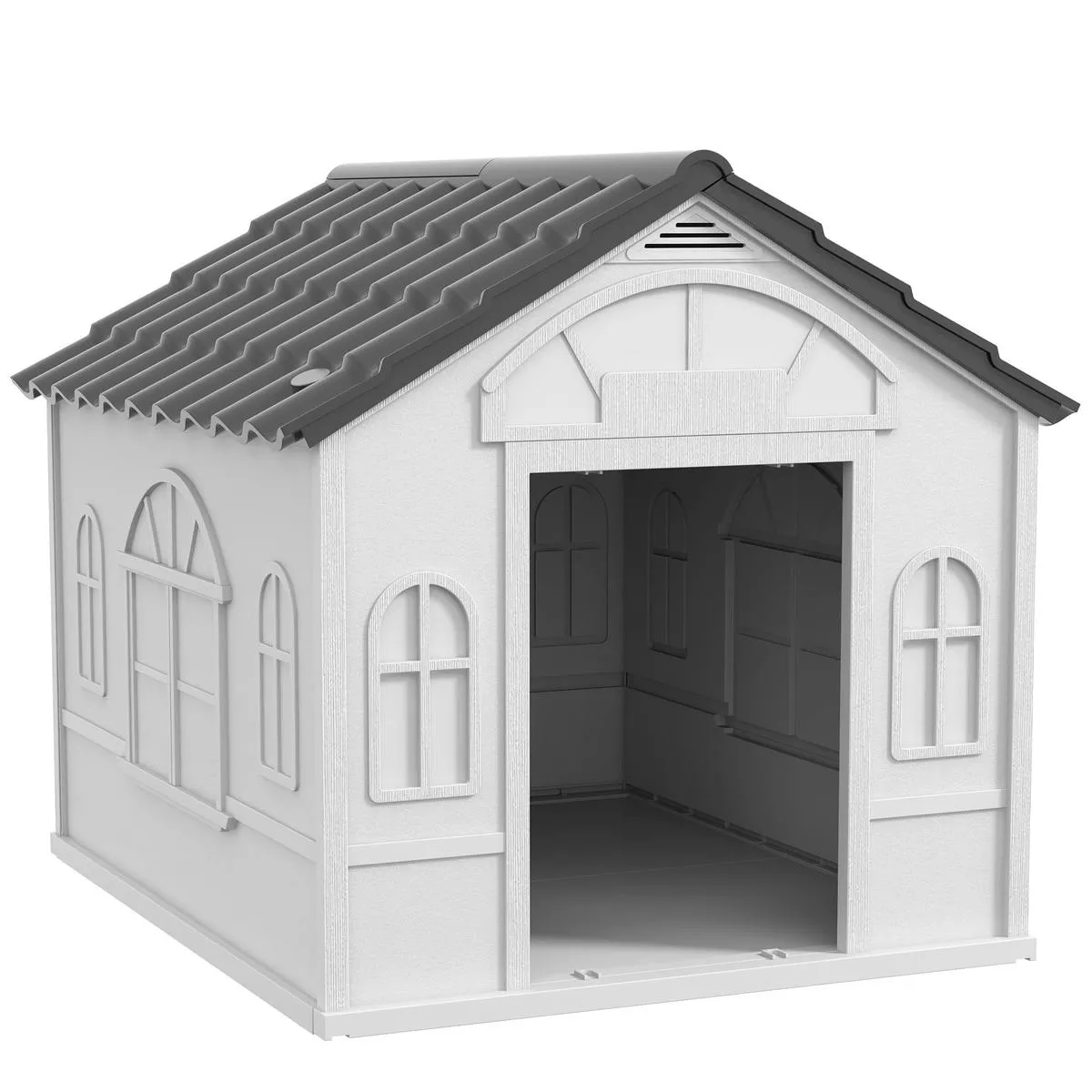 Grey Plastic Dog House for Large Dogs Weather Resistant Indoor and Outdoor Use