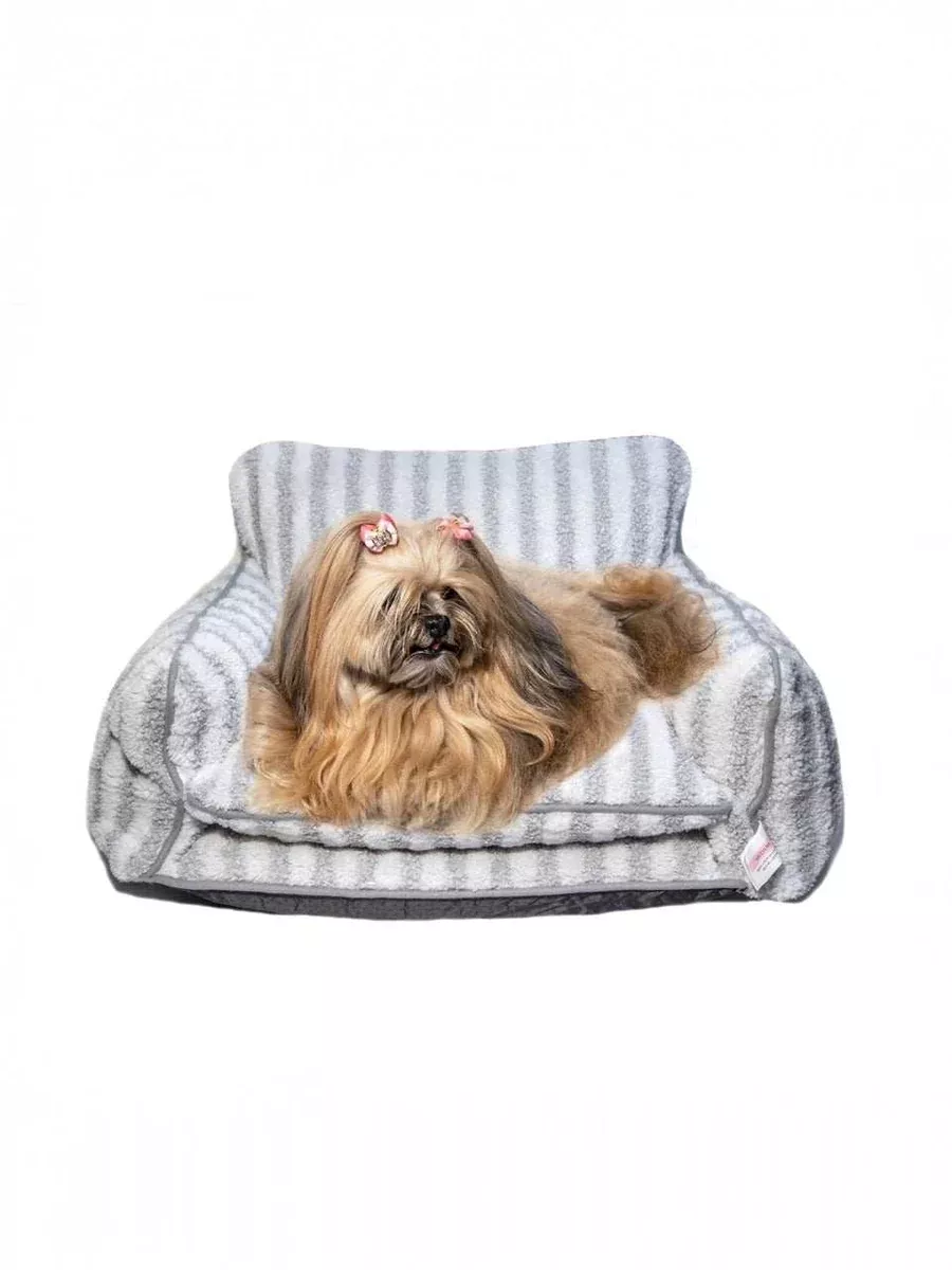 Grey and White Striped Couch Style Dog Bed - Glow Pups