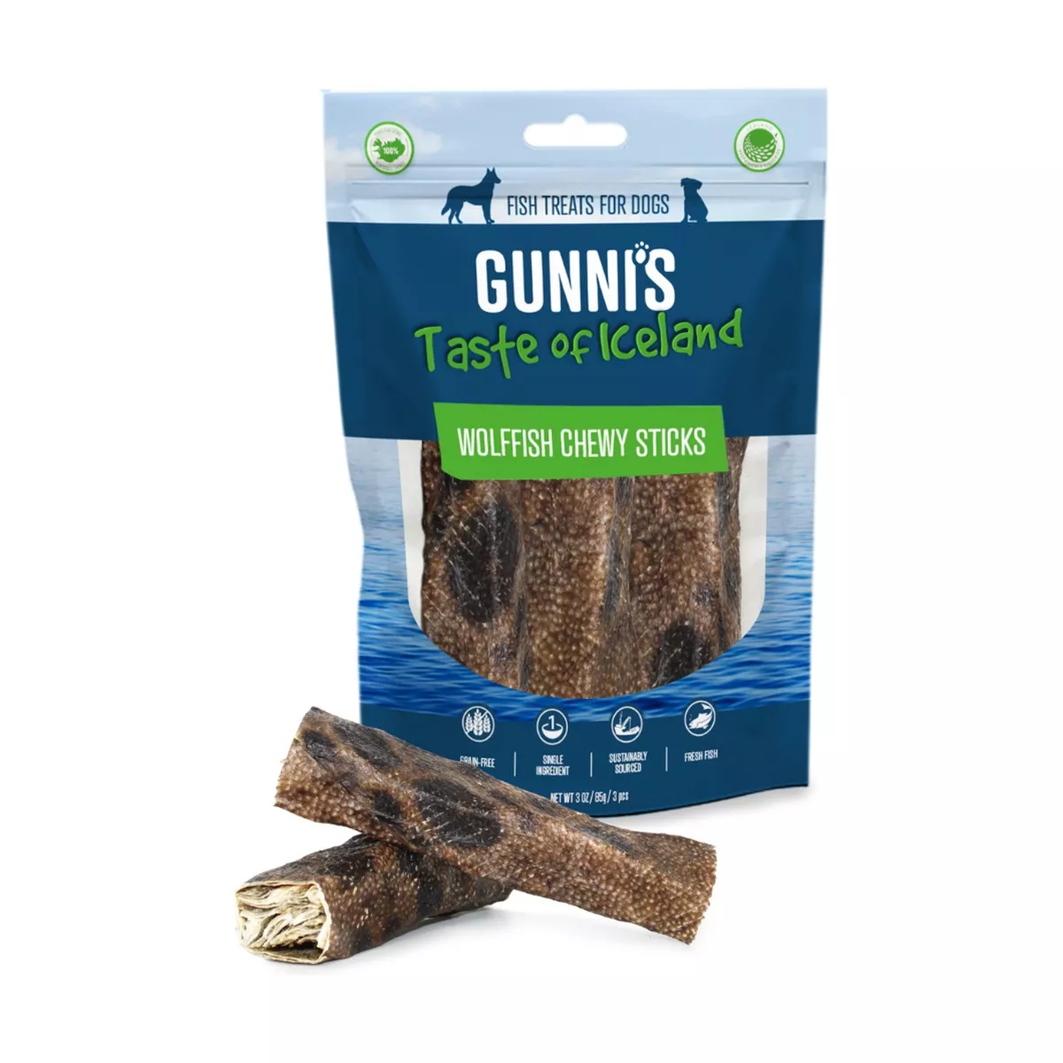 GUNNI'S Wolffish Chewy Sticks 4 Dog Treats 3Pcs