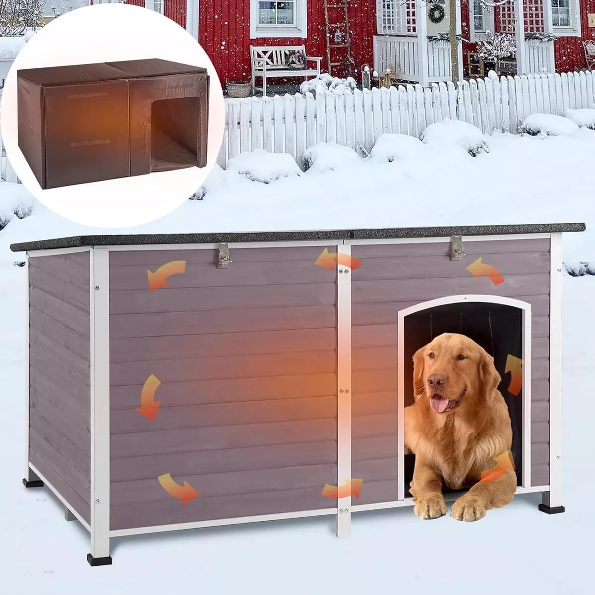 GUTINNEEN 59.1″ Extra Large Dog House Outdoor Insulated for Winter with Durable Metal Fame, Grey