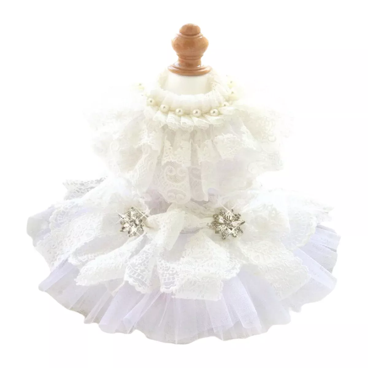 Handcraft White Lace Vintage Dog Wedding Dress Pet Bridal Outfit
