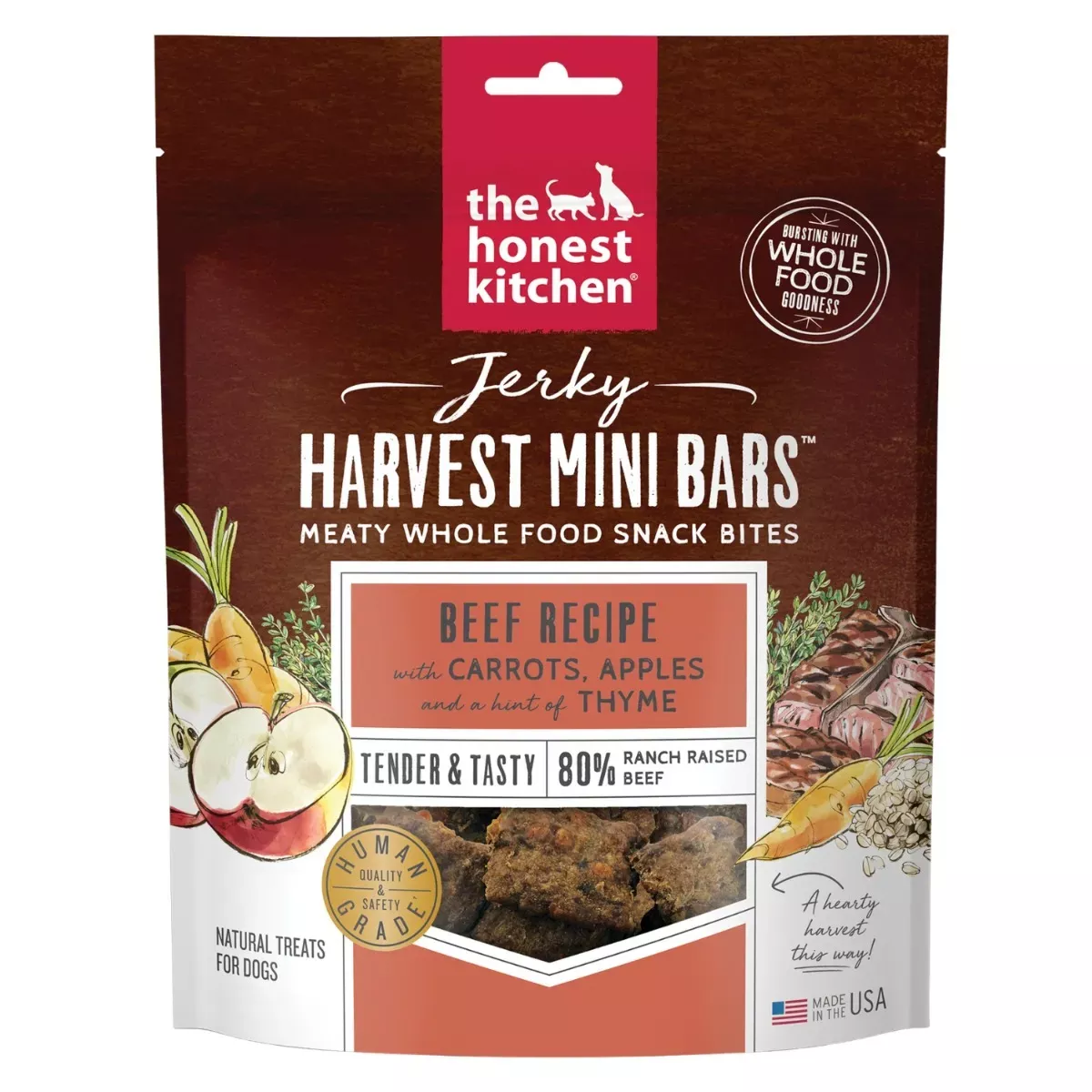 The Honest Kitchen Jerky Harvest Mini Bars Treats for Dogs - Beef Recipe