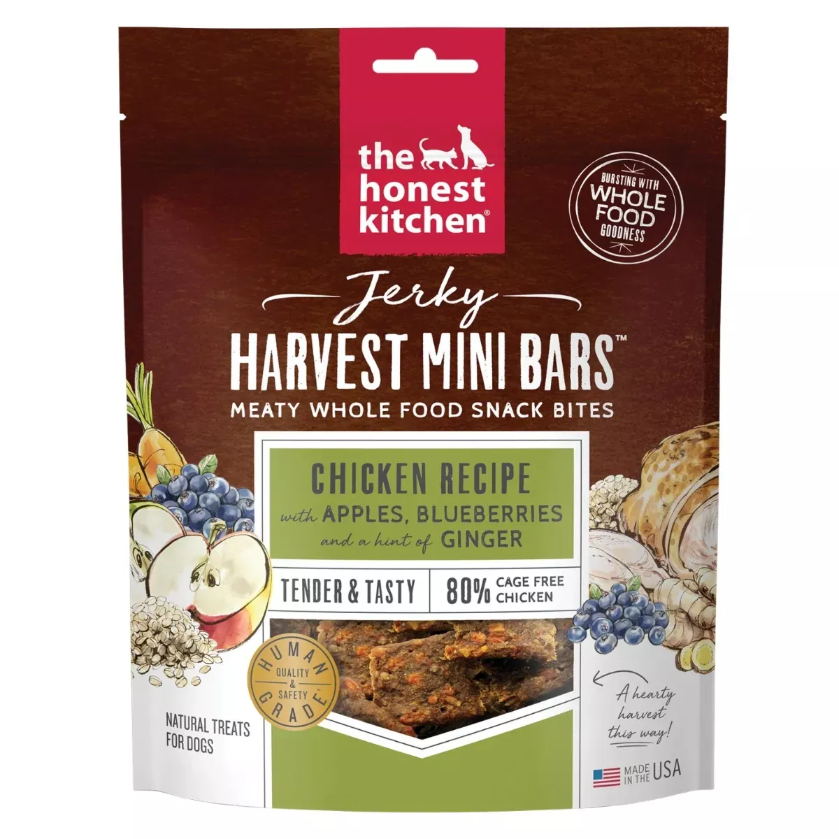 The Honest Kitchen Jerky Harvest Mini Bars Treats for Dogs - Chicken Recipe