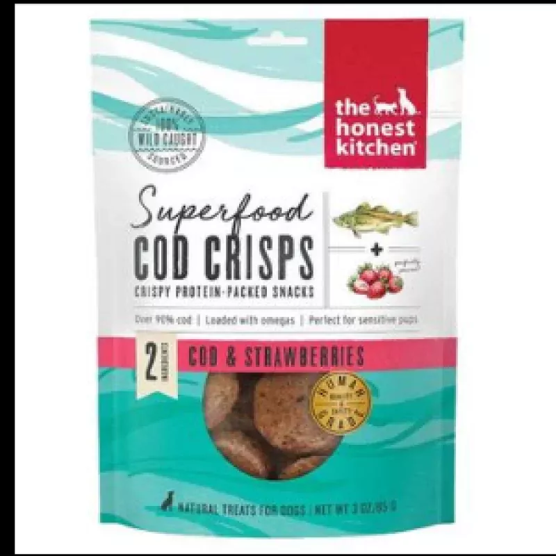 The Honest Kitchen Superfood Cod Crisps Cod & Strawberry Dehydrated Dog Treats, 3-oz