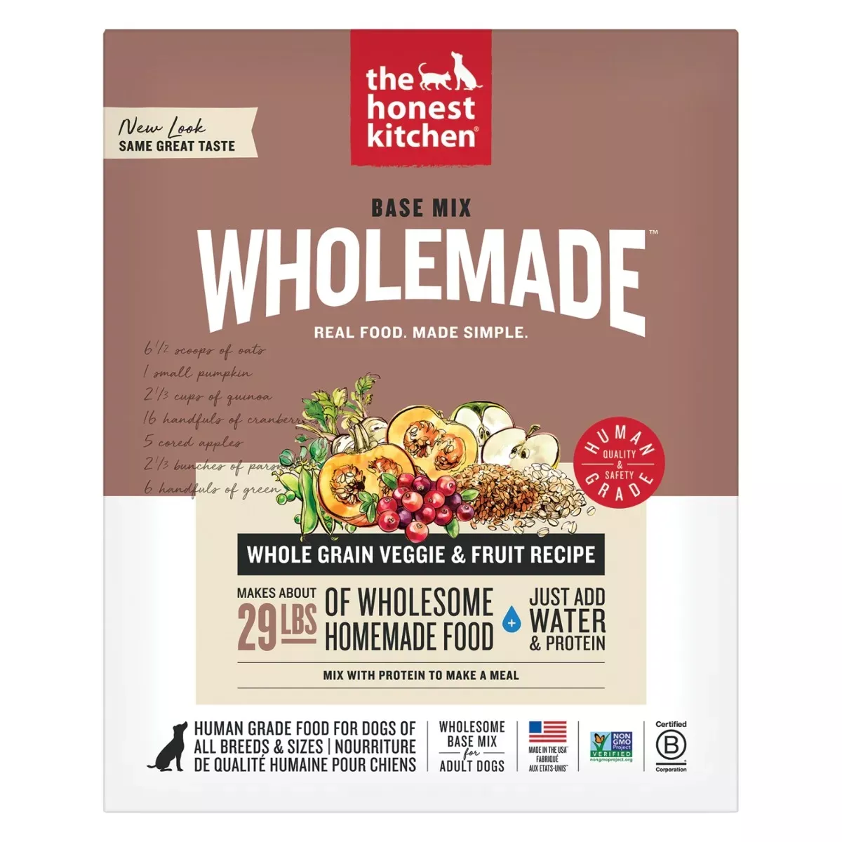 The Honest Kitchen Wholemade Whole Grain Dehydrated Base Mix for Dogs - Grains, Veggie & Fruit