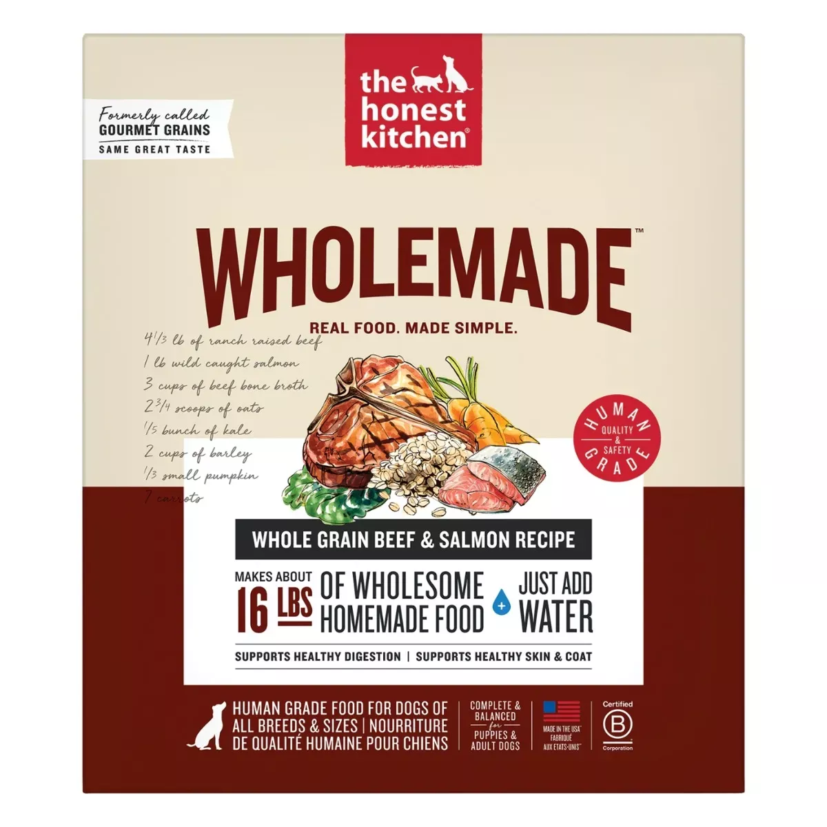The Honest Kitchen Wholemade Whole Grain Dehydrated Food for Dogs - Beef & Salmon Recipe