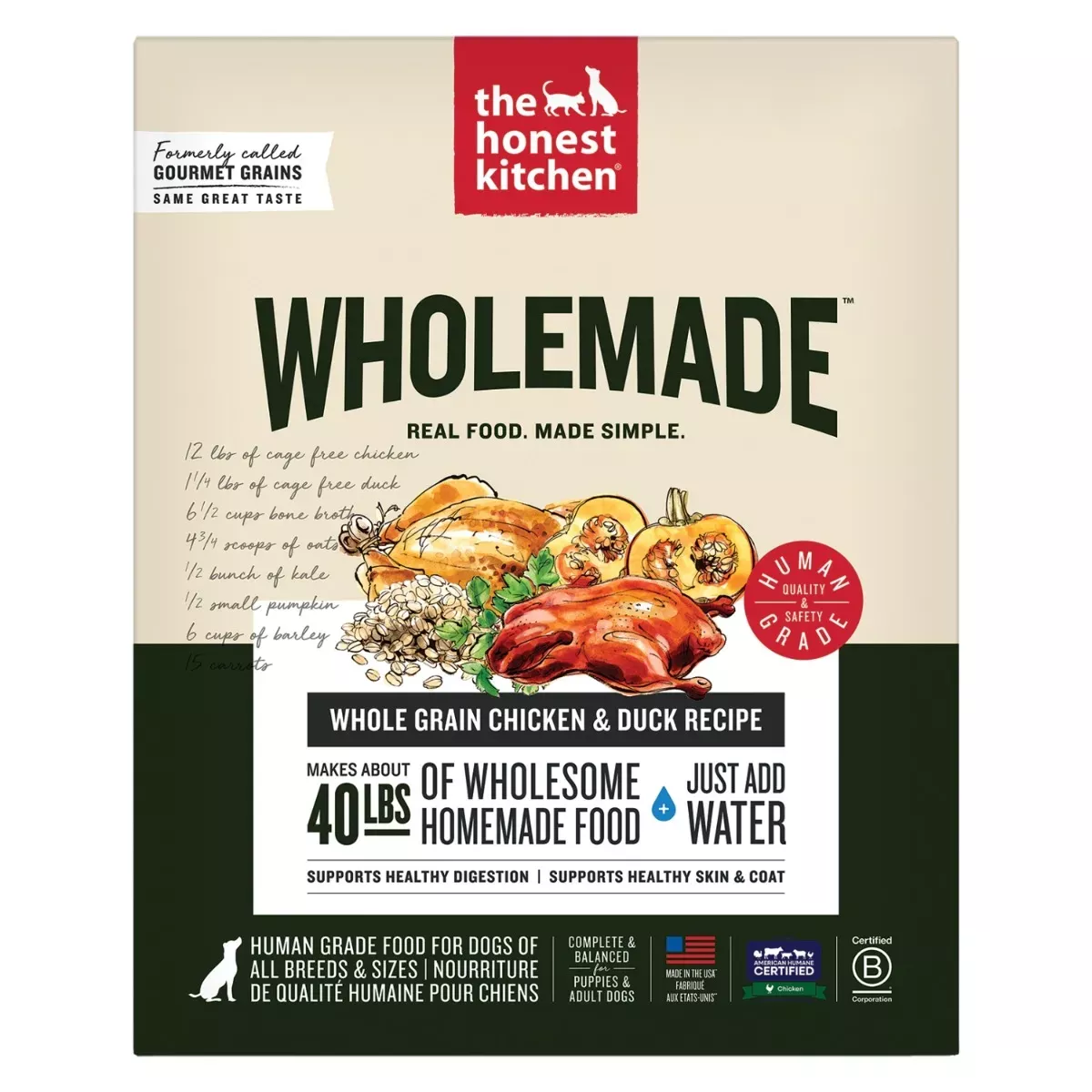 The Honest Kitchen Wholemade Whole Grain Dehydrated Food for Dogs - Chicken & Duck Recipe