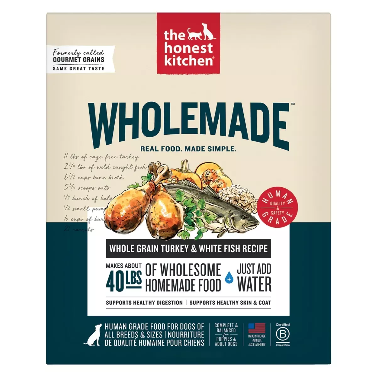 The Honest Kitchen Wholemade Whole Grain Dehydrated Food for Dogs - Turkey & White Fish Recipe