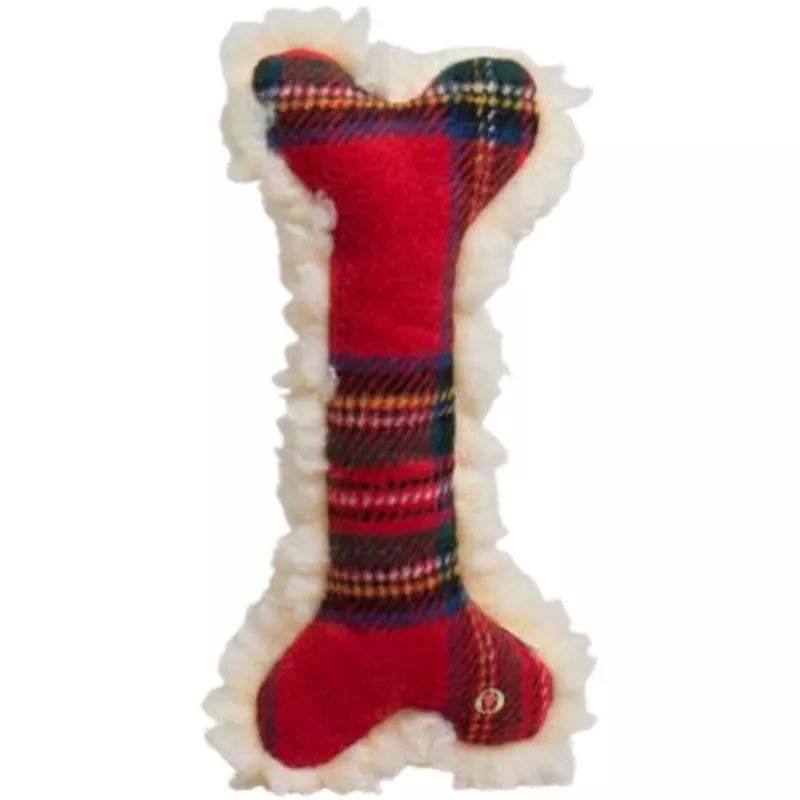 HuggleHounds HuggleFleece Tartan Tidings Bone Dog Toy