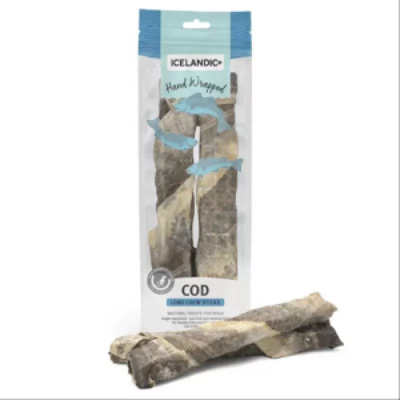 Icelandic+ Dehydrated Cod Skin 10" Hand Wrapped Dog Chew 2 Pack 3.2 oz