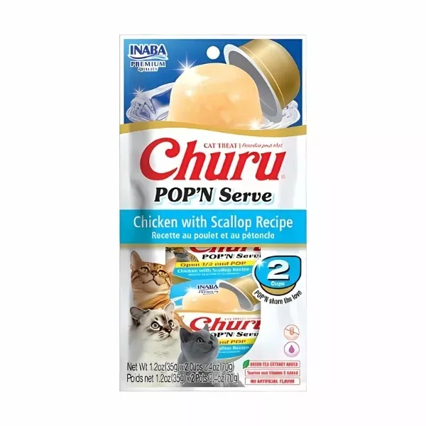 Inaba Pop'N Serve Cat Treats - Chicken & Scallop Recipe