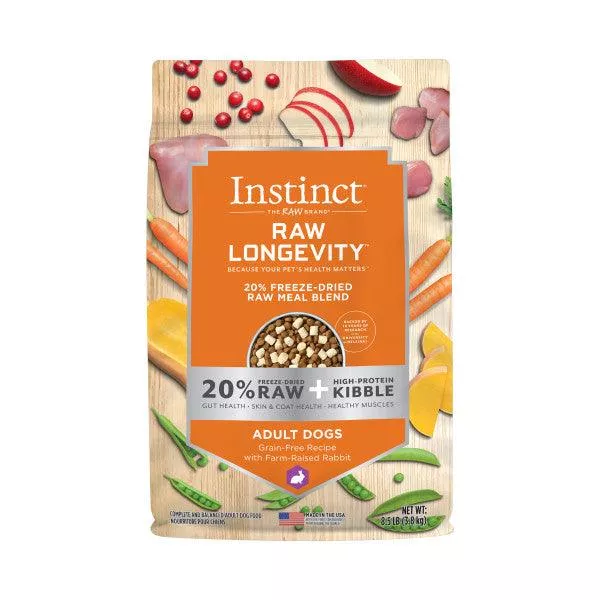 Instinct Raw Longevity™ 20% Freeze-Dried Raw Meal Blend Grain-Free Recipe with Farm-Raised Rabbit for Dogs