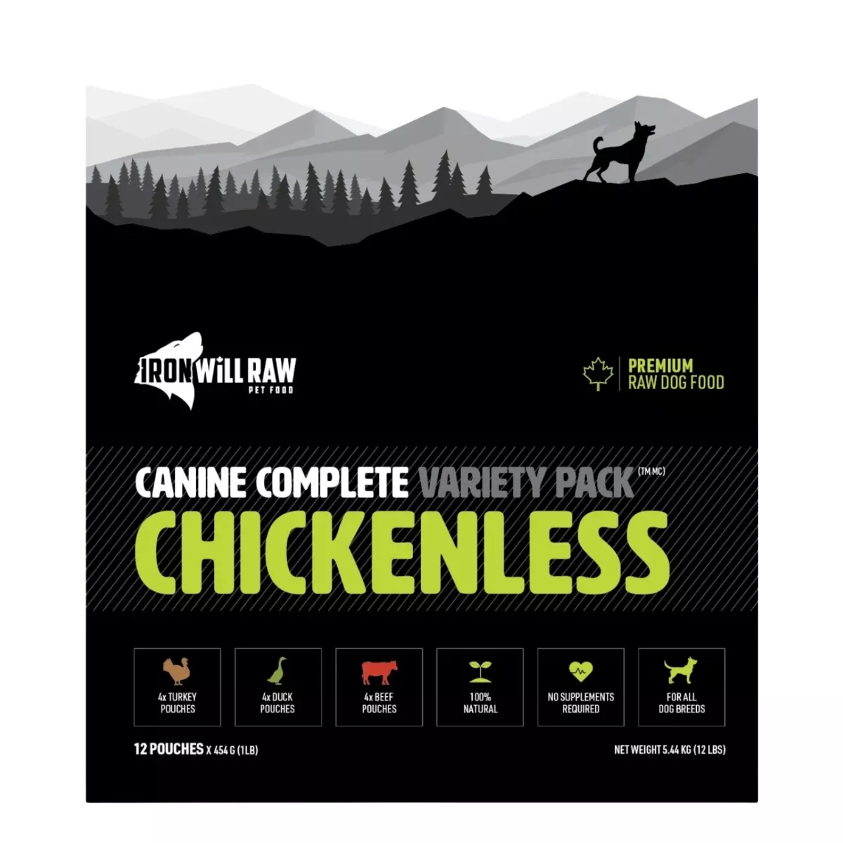 Iron Will Raw Pet Food Canine Complete Variety Pack - Chickenless