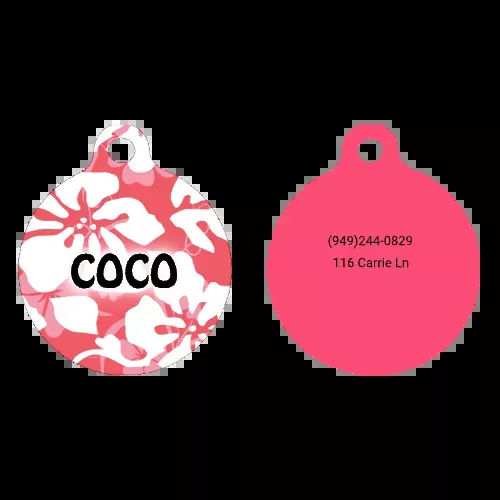 Island Floral Pink HD Dog ID Tag
