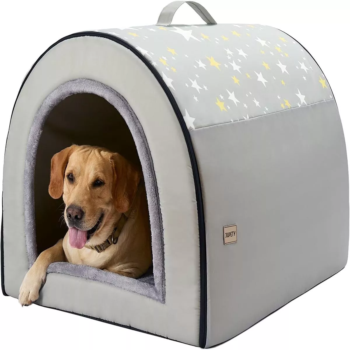 Jiupety 2 in 1 Dog House Indoor, Comfy Cave Bed Covered Dog Bed, Portable House for Large Dogs, 3XL(39″32″28″), Up to 90 Lb, Brown