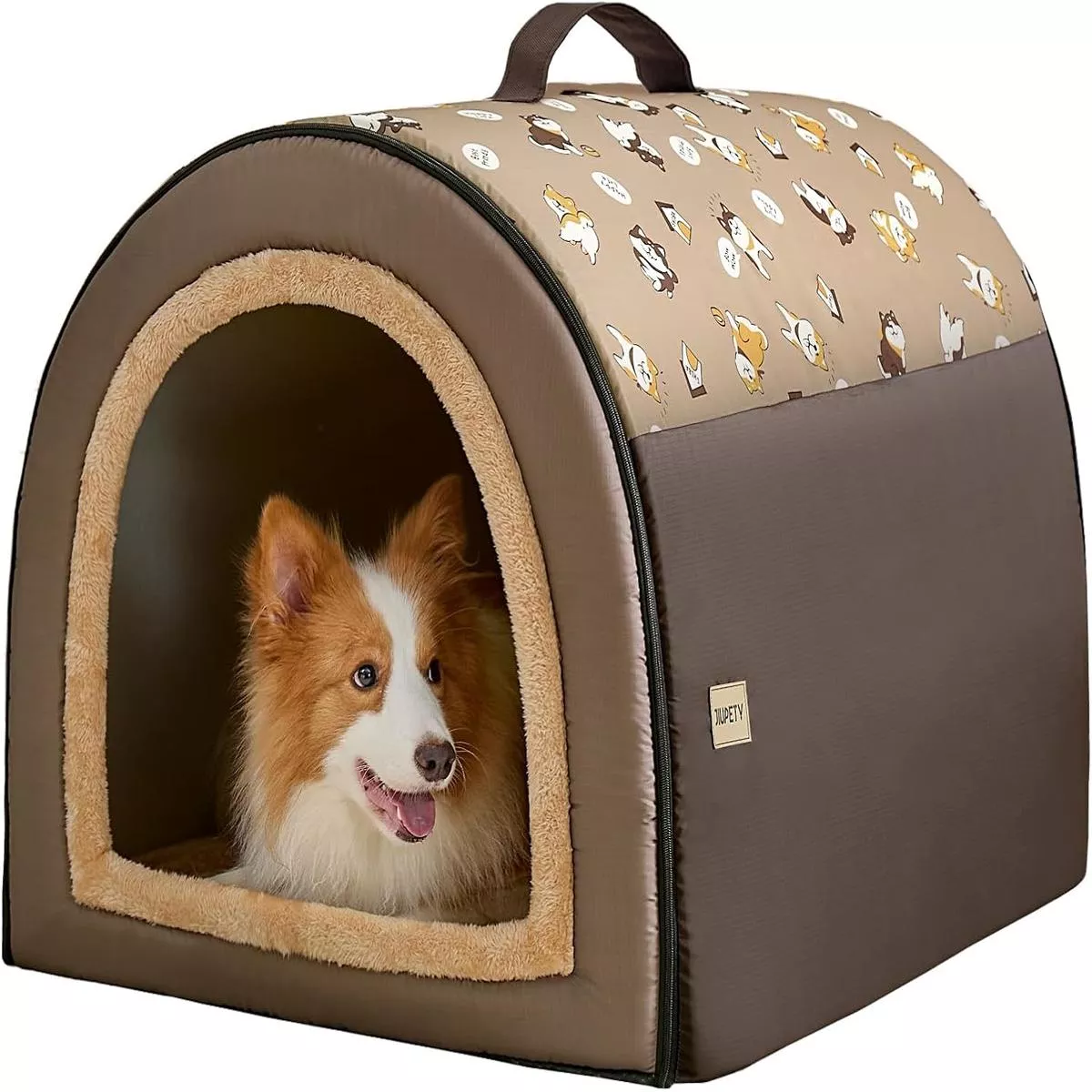Jiupety 2 in 1 Dog House Indoor, Comfy Cave Bed Covered Dog Bed, Portable House for Medium and Large Dogs, 2XL(35″27″26″), Up to 70 Lb, Grey