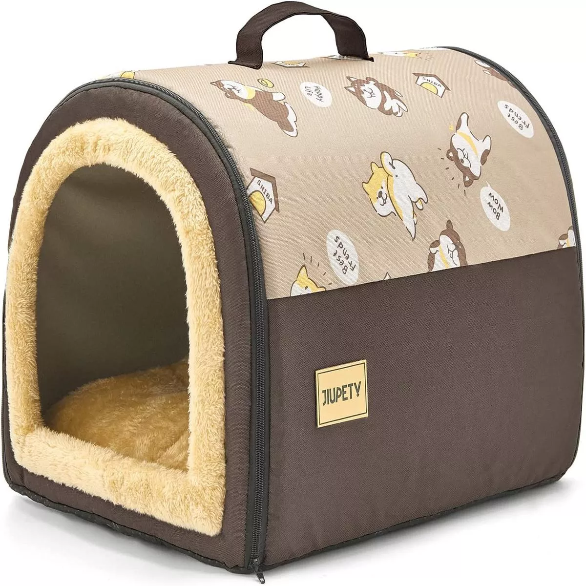 Jiupety Indoor Dog House, 2 in 1 Portable Foldable House Bed with Cover, Pet Tent & Cave Bed for Cats and Small Dogs, M(18″14″13″), Up to 9 Lb, Grey