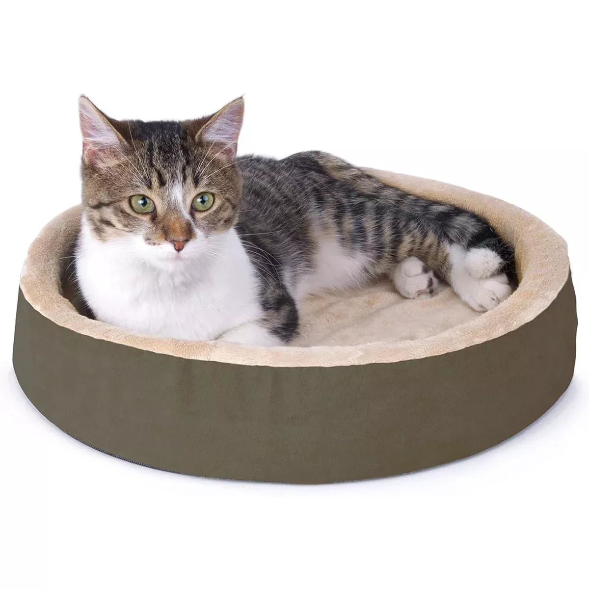 K&H Thermo-Kitty Cuddle Up Cat Bed Indoor Heated Cat Bed with Low-Wall Design, Soft Foam Base & Removable Washable Cover