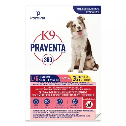K9 Praventa 360 – Flea & Tick Treatment – Large Dogs 11 kg to 25 kg – 3 tubes