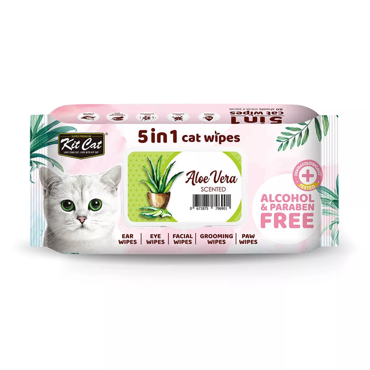 Kit Cat 5 in 1 Cat Wipes 80 Sheets - Aloe Vera