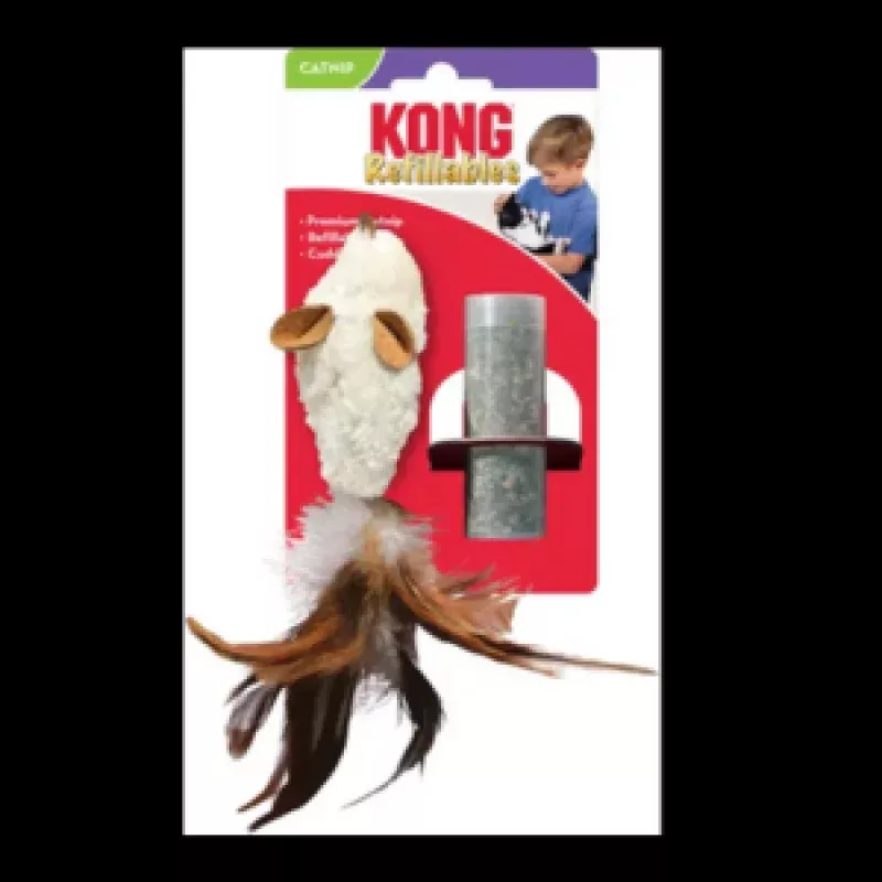 KONG Cat Refillables Feather Mouse White Catnip Cat Toy