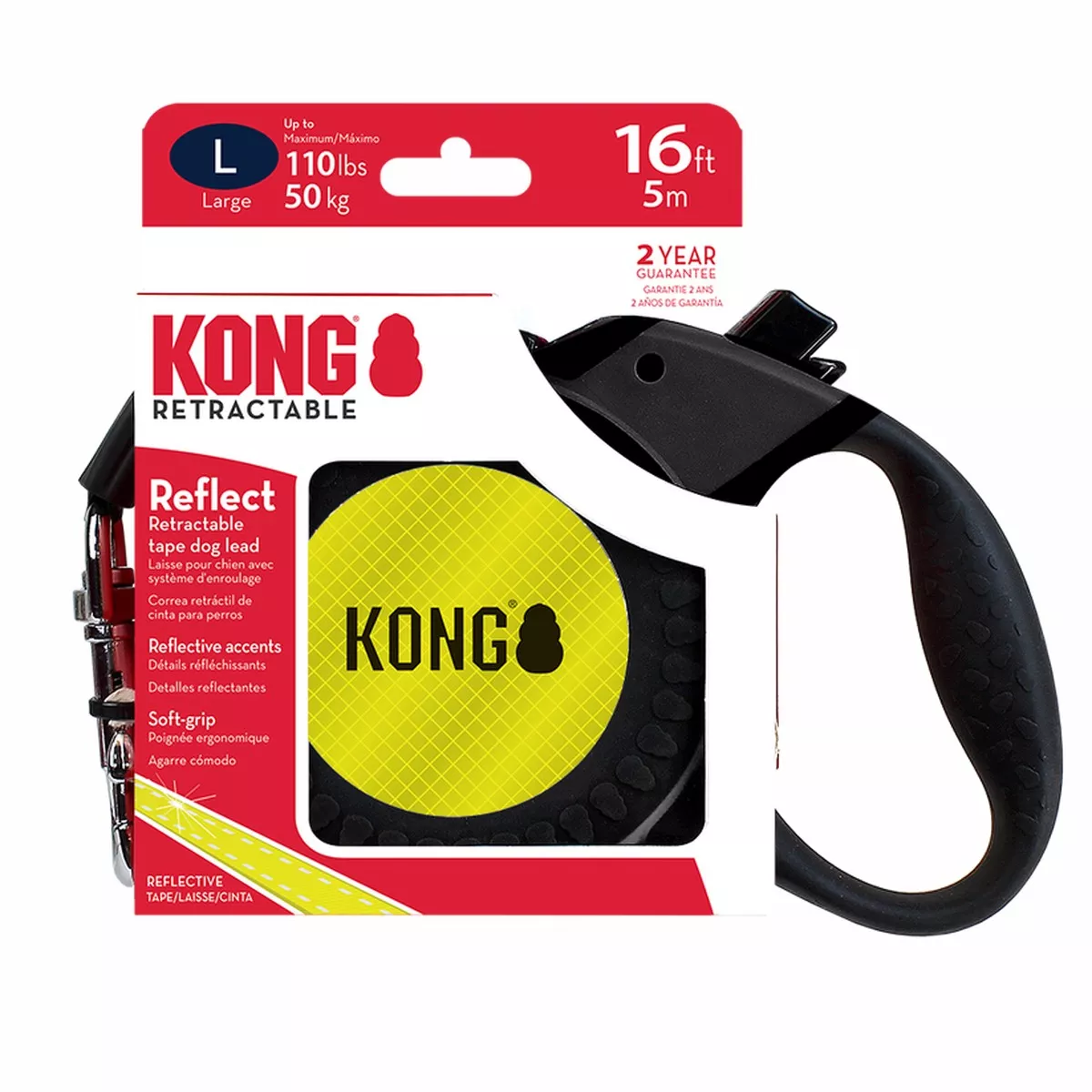 KONG Reflect Retractable Black Large Up To 50kg 5m