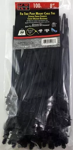 KT Industries 8″ Fir Tree Push Mount Cable Ties, Black – (100 Pack)