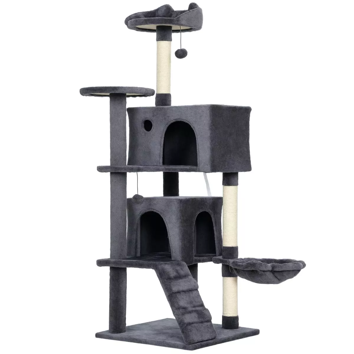 Large 140cm Cat Tree Tower with Hammock and Scratching Posts for Indoor Cats Dark Grey