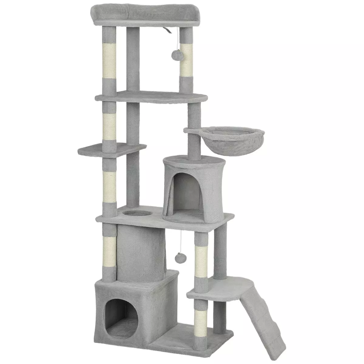 Large 170 cm Cat Tree Tower with Hammock Tunnel Condos and Scratching Posts Light Grey