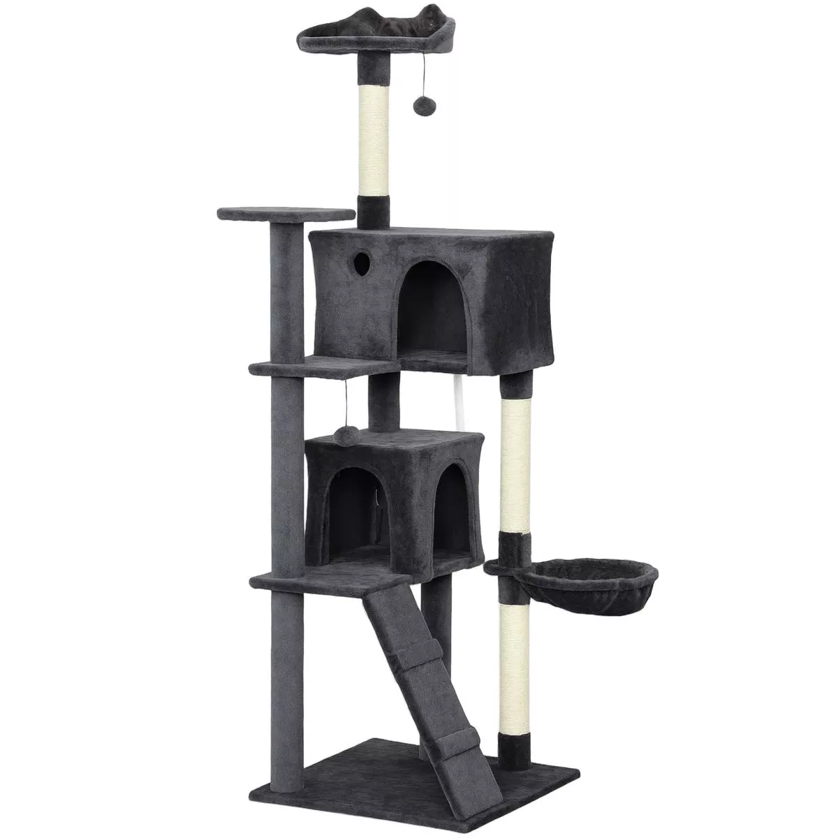 Large 180cm Cat Tree Tower with Hammock and Scratching Posts for Indoor Play Dark Grey