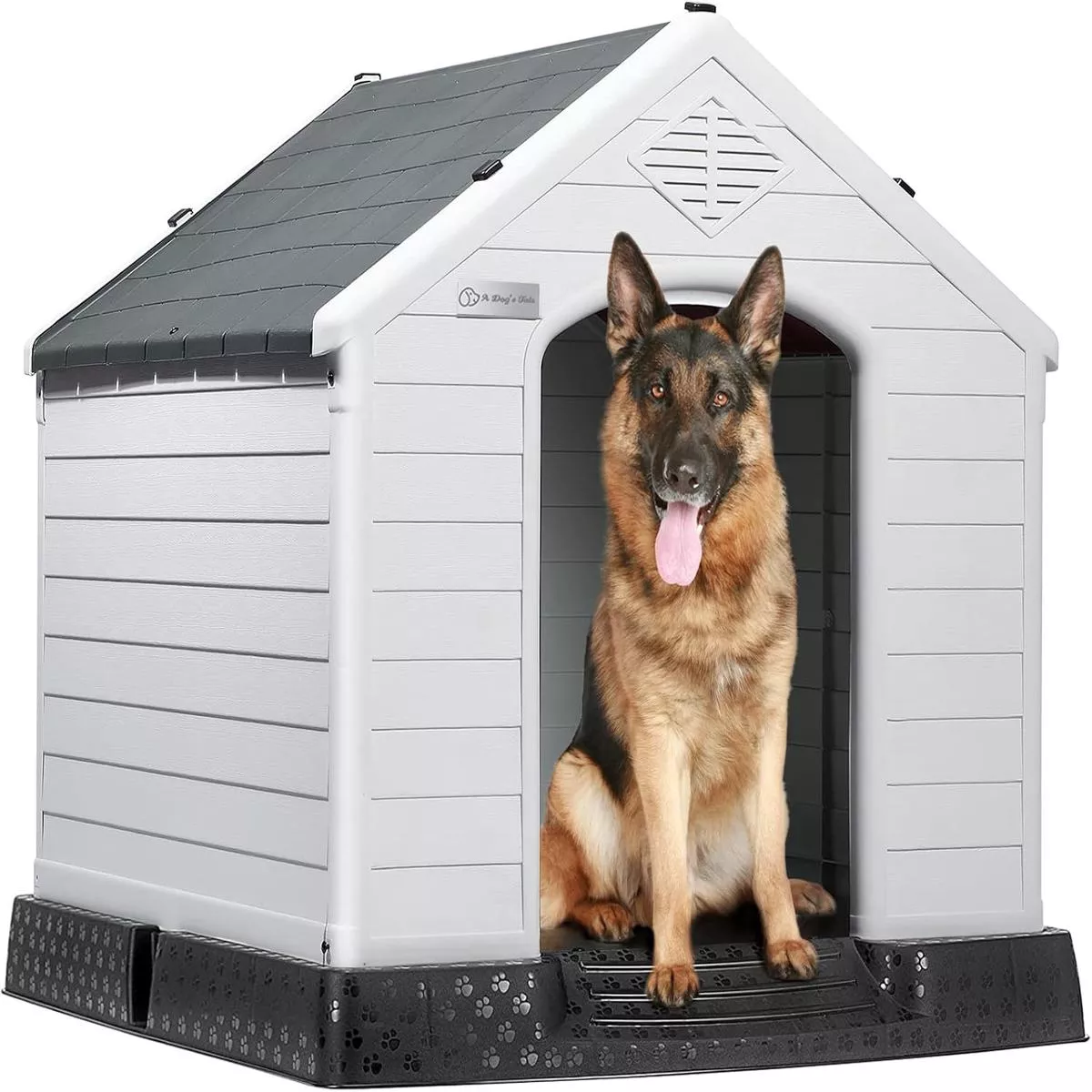 LEMBERI Durable Waterproof Plastic Dog House for Small to Large Sized Dogs, Indoor Outdoor Doghouse Puppy Shelter with Elevated Floor, Easy to Assemble (Red, 34”L*31”W*32”H)