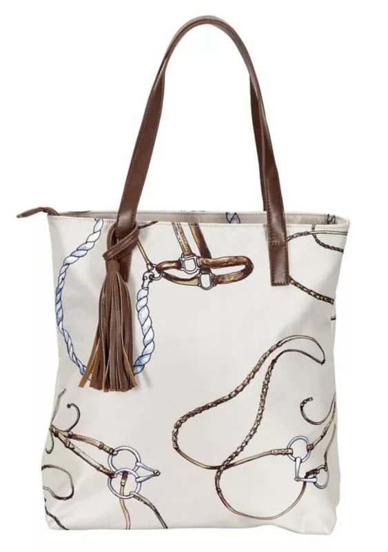 Lila Equestrian Pattern Tote Bag with Tassel