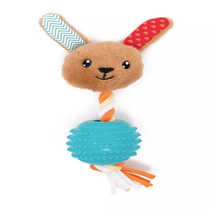 Little and Lively Soft Rabbit Face with Rope and TPR Dog Toy