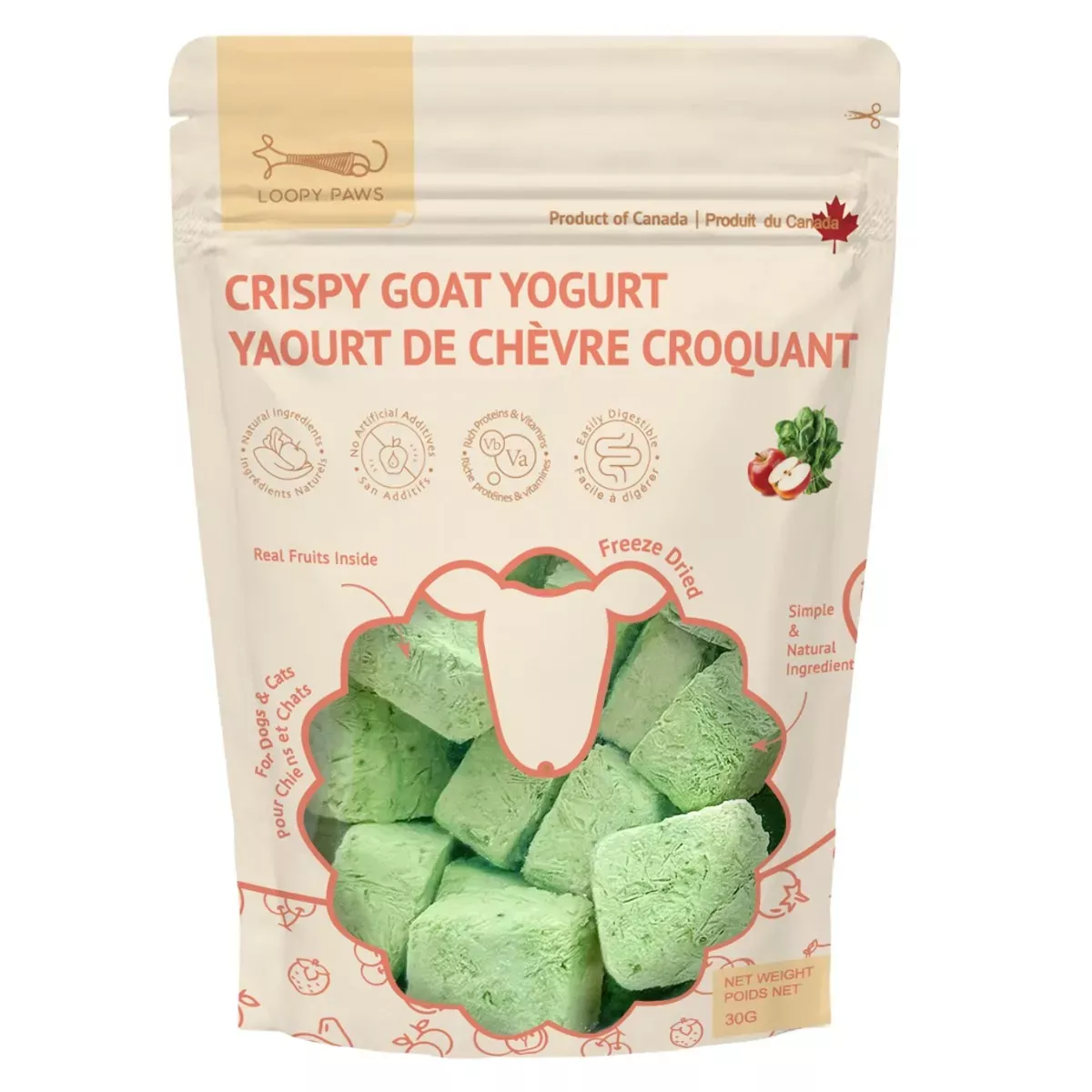 Loopy Paws Crispy Goat Yogurt Treats for Dogs & Cats - Veggie & Apple