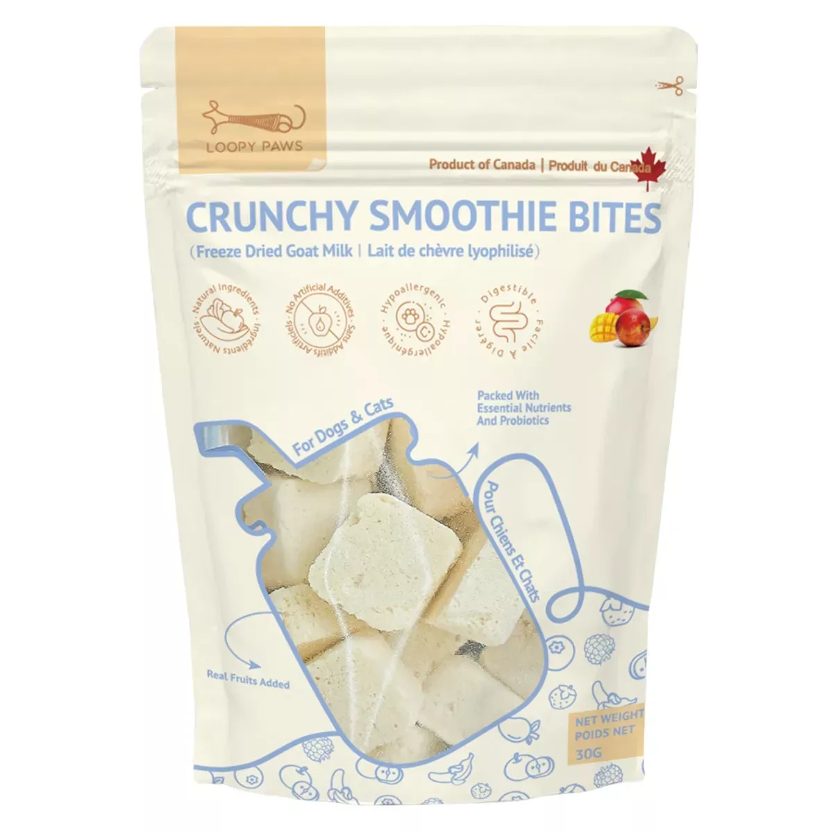 Loopy Paws Crunchy Smoothie Bites for Dogs & Cats - Mango & Apple